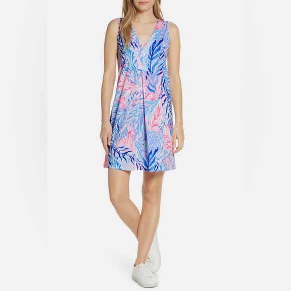 Lilly Pulitzer AMINA SWING DRESS Crew Blue Tint Kaleidoscope Coral M - Picture 4 of 12